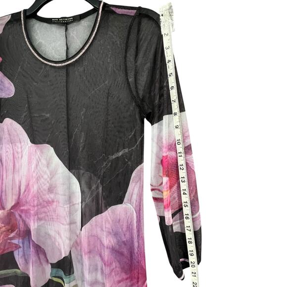 Beate Heymann Orchid Maxi Dress Womens 8 Black Purple Sheer Stretch Boho Chic - Picture 9 of 13